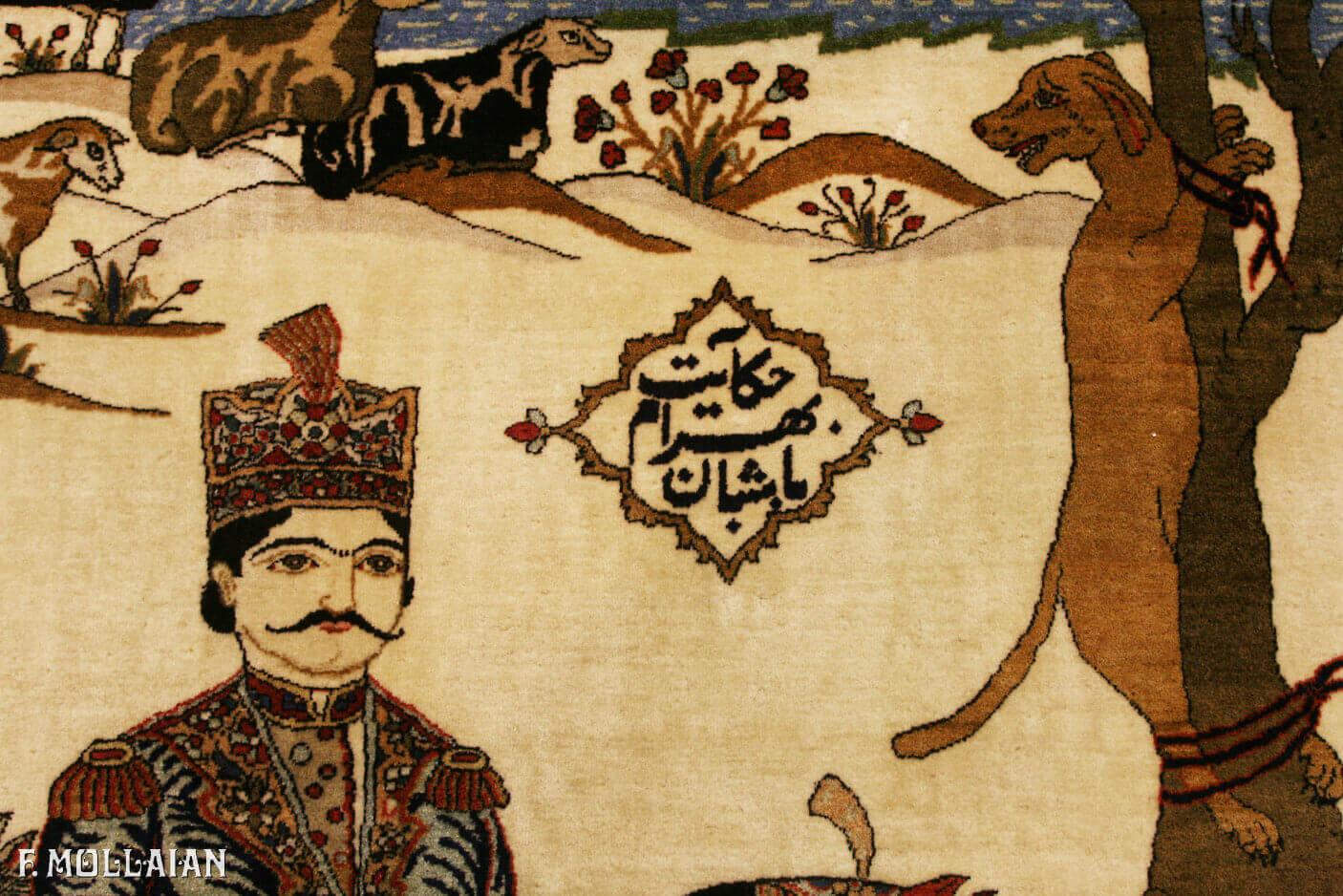 Tappeto Figurativo Persiano Antico Kashan Mohtasham n°:13588914